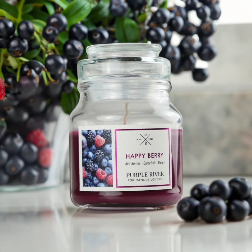 Vela de soja aromática Happy Berry Purple River 113 g