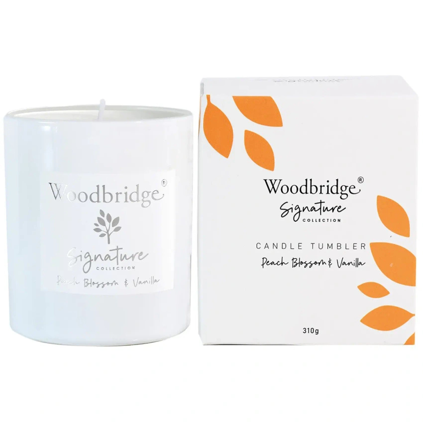 Dárková vonná svíčka broskvová vanilka Peach Blossom Vanilla 310 g Woodbridge