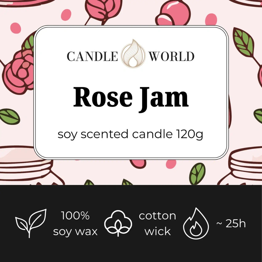 Candle World sójová vonná svíčka ve sklenici Rose Jam 110 g Rose