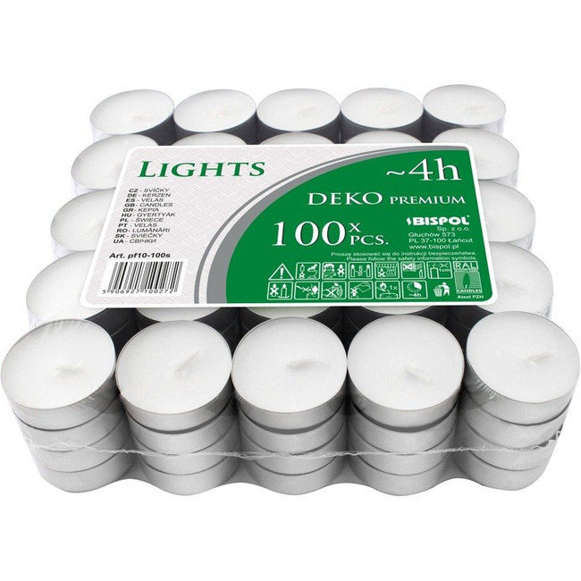 Bispol Deko Premium Lights unscented tealights ~ 4 h 100 pcs