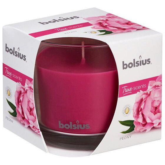 Bolsius duża świeca zapachowa w szkle 95/95 mm True Scents różowa - Piwonia Peony