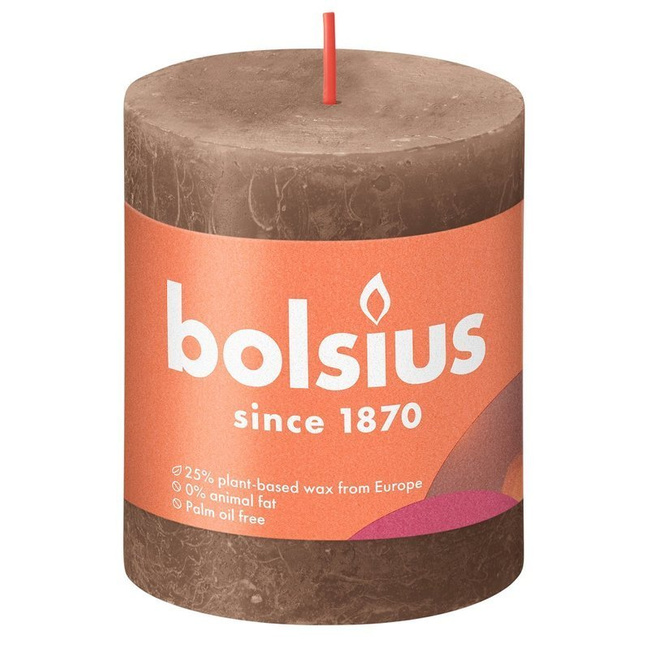 Bolsius Rustic Shine unscented solid pillar candle 80/68 mm 8 cm - Suede Brown
