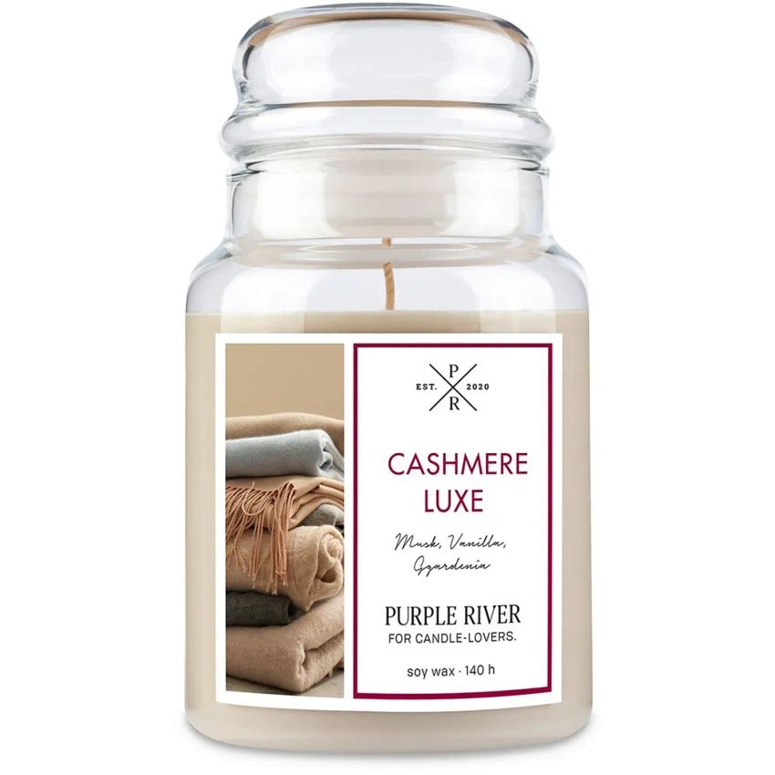 Cashmere Lux Purple River Große Soja-Glas-Duftkerze Moschus Gardenie 623 g