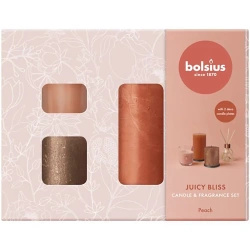 Bolsius Zestaw Prezentowy Medium Peach - świece Rustic, patyczki zapachowe, świeca zapachowa - Brzoskwinia