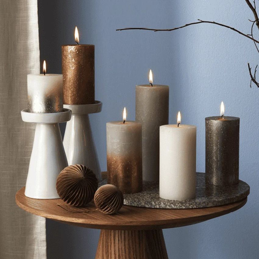 Bolsius tronco rústico poste de vela Rustic Shine 130/68 mm 13 cm - Blanco escarchado Blanco nublado