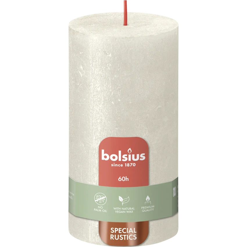 Bolsius Rustic Shimmer pillar solid unscented candle metallic 13 cm 130/68 mm - Ivory