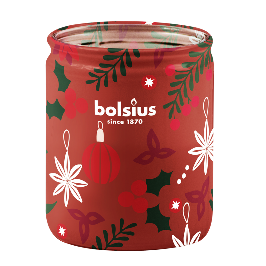 Bolsius bougie de Noël en verre 82/68 mm avec thème de Noël True Glow - Merry Moments