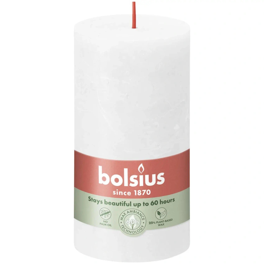 Bolsius rustic trunk candle post Rustic Shine 130/68 mm 13 cm - Frosty White Cloudy White