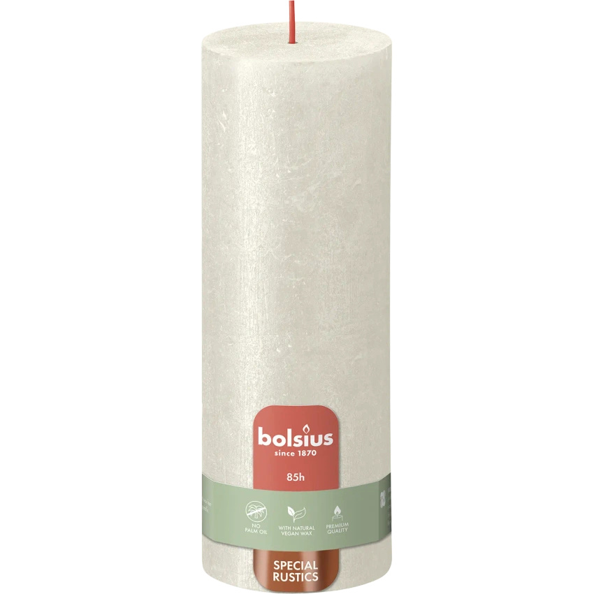 Bolsius Rustic Vela tronco Shimmer rústica metalizada sin aroma 19 cm 190/68 mm - Crema Marfil