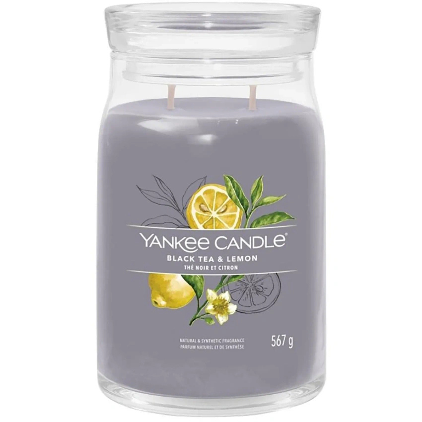 Yankee Candle grote geurkaars in glazen pot 567 g - Zwarte Thee & Citroen
