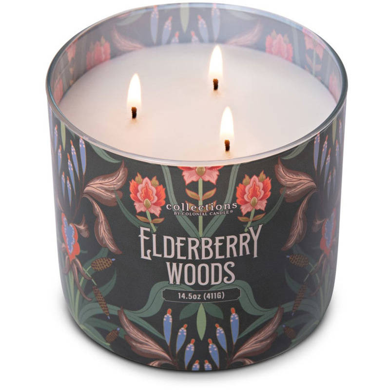 Colonial Candle Deco Collection bougie de soja parfumée en verre 3 mèches 14.5 oz 411 g - Elderberry Woods