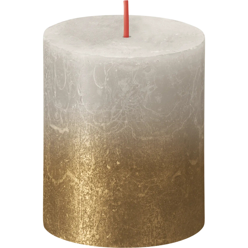 Bolsius Rustic Fading Metallic rustikální svíčka na kmeni pokovená ombre bez vůně 8 cm 80/68 mm - Sandy Gray Gold
