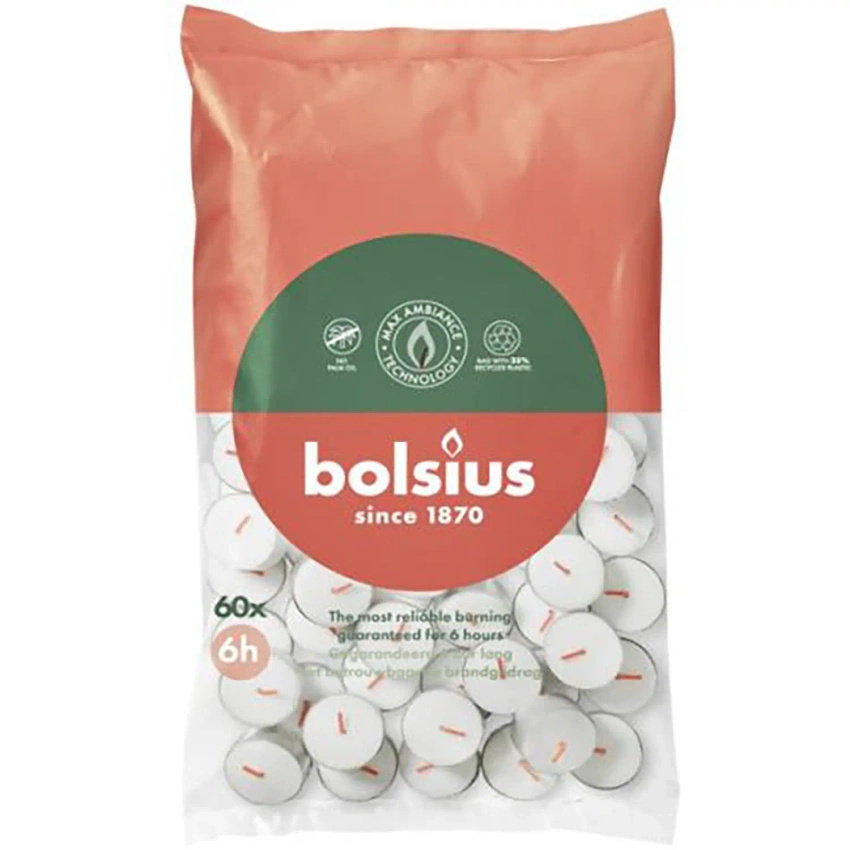 Bolsius tealights non profumati 6 h busta 60 pz