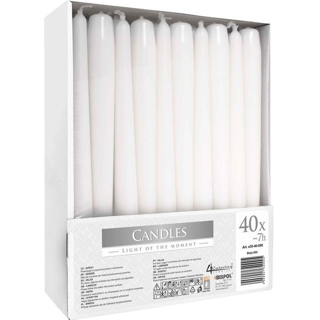 Bispol dinner tapered candle long for candle holders 245/23 mm 40 pcs - White
