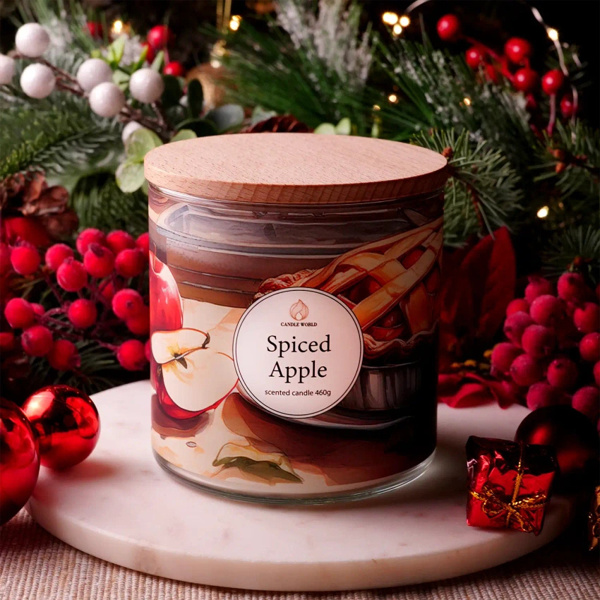 Candle World sojová vonná svíčka 3 knoty Spiced Apple 460 g