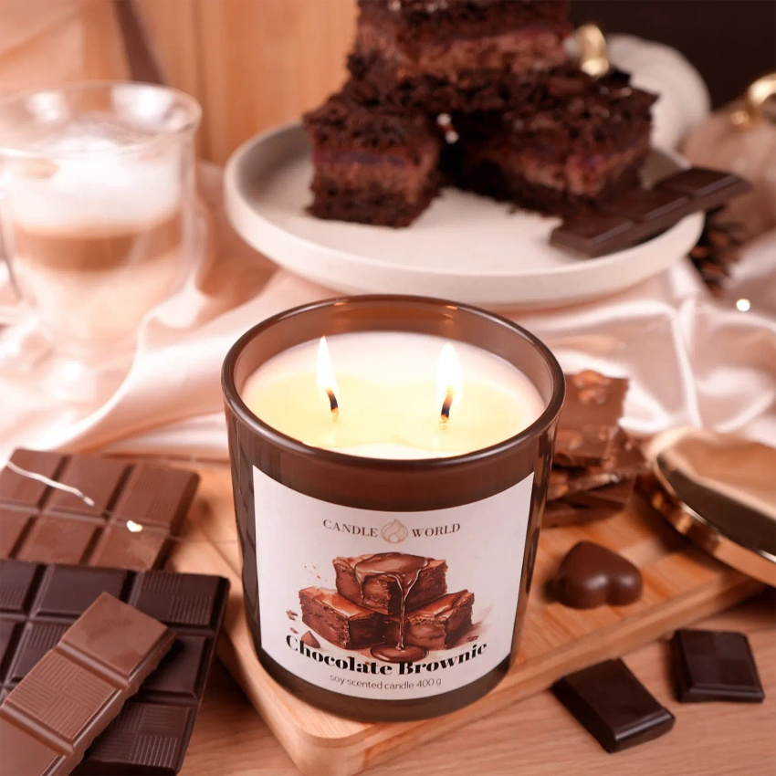 Candle World sojowa świeca zapachowa szkło Chocolate Brownie Czekolada 400 g