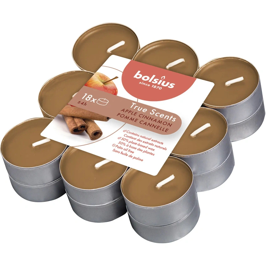 Bolsius True Scents tealight profumati 18 pezzi - Mela e cannella Apple & Cinnamon