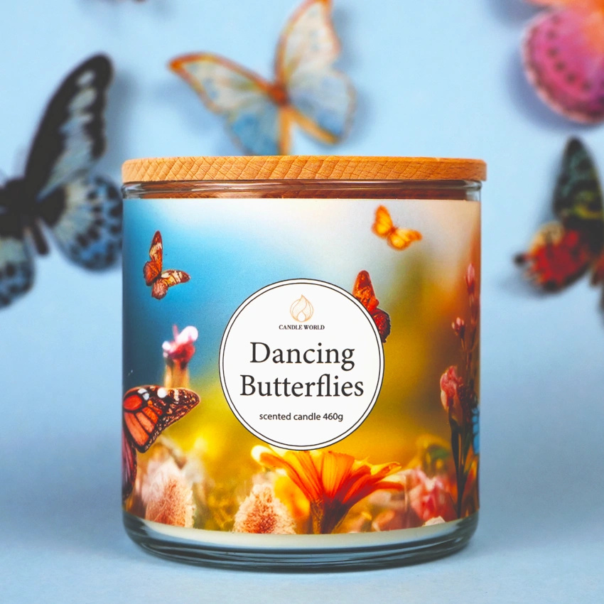 Candle World vela perfumada de soja 3 mechas Dancing Butterflies 460 g Jazmín Melocotón