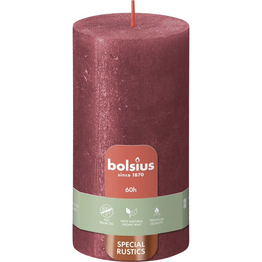 Bolsius Rustic Vela tronco rústica metalizada sin aroma 13 cm 130/68 mm - Rojo Rojo