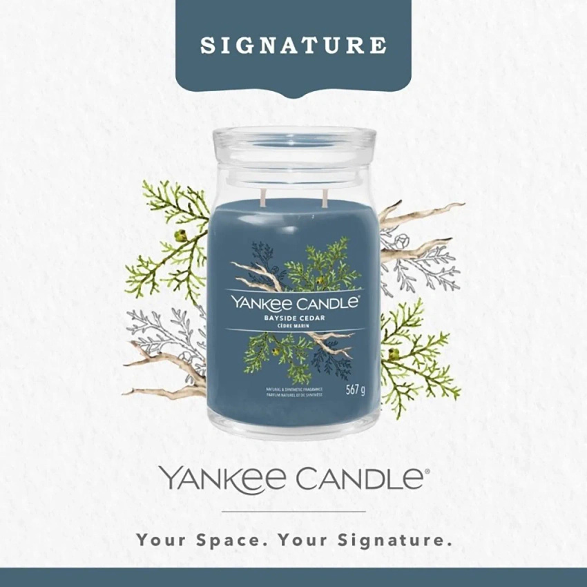 Yankee Candle Signature velká vonná svíčka ve skleněné dóze 567 g - Bayside Cedar
