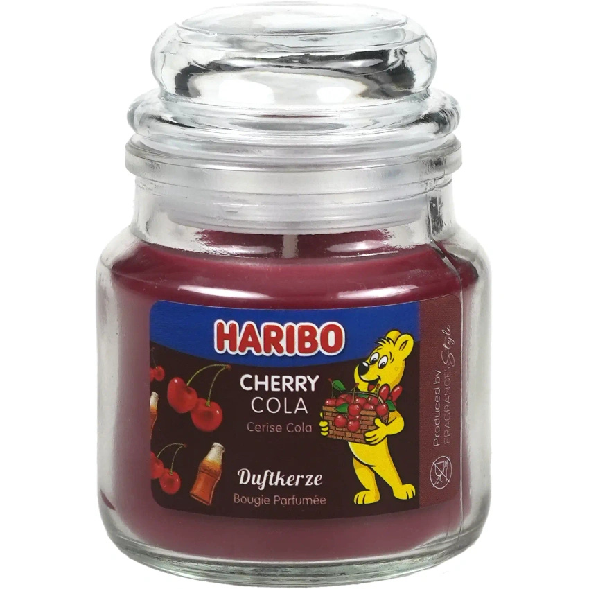 Haribo piccola candela profumata in vetro Cherry Cola caramelle gommose alla ciliegia 85 g