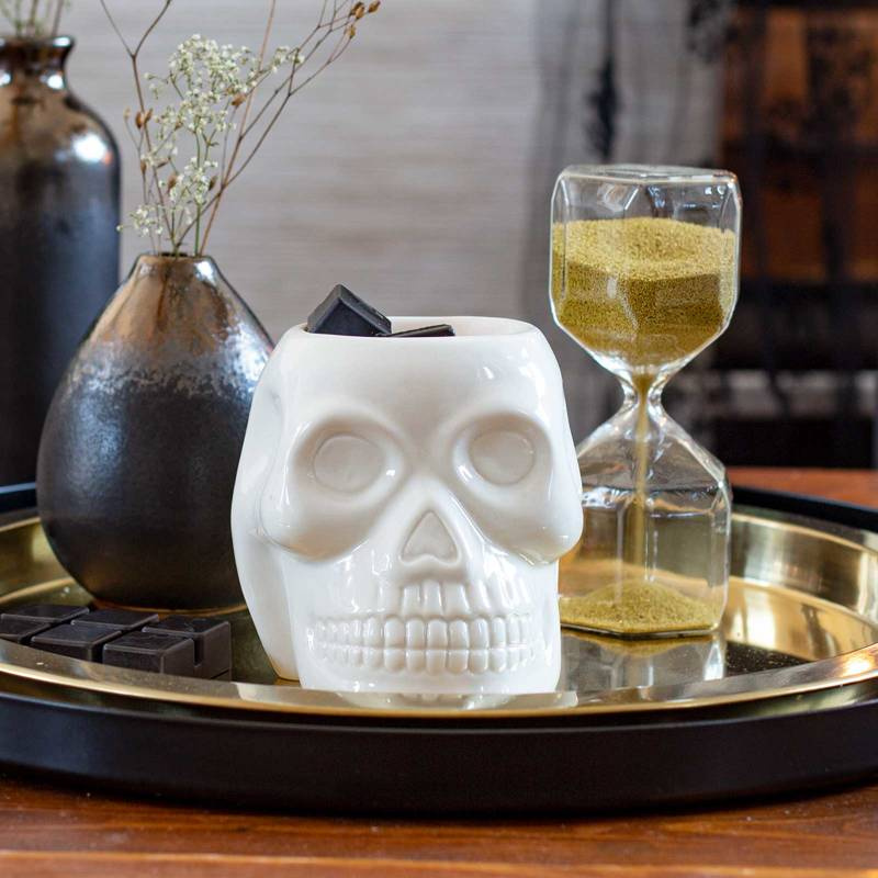 Brûleur parfumé en céramique blanche pour cire et huile Halloween Candle Brothers Skull