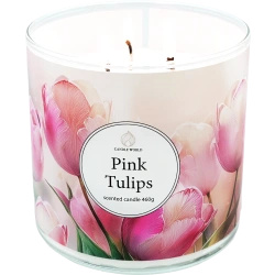 Candle World soja bloemen geurkaars 3 lonten Pink Tulips 460 g