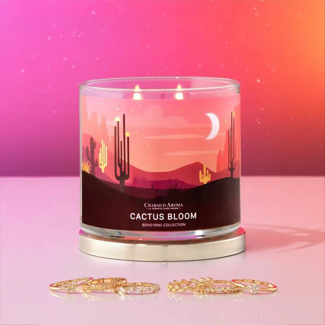 Charmed Aroma papuošalų žvakė 340 g žiedų rinkinys 3 vnt - Cactus Bloom