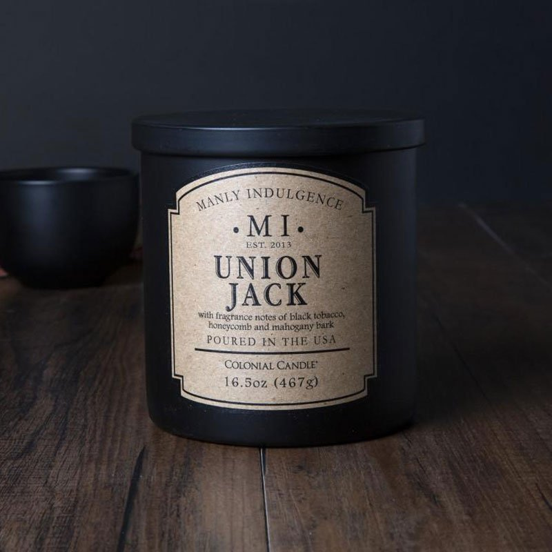 Bougie parfumée au soja pour homme Colonial Candle noir - Union Jack