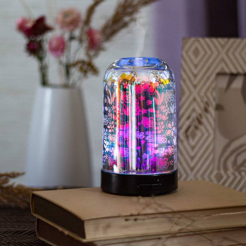 Diffuseur d'arômes ultrasonique en verre argenté, pour aromathérapie, étoiles colorées éclairage LED 3D 24 cm Aroma Dream Stars