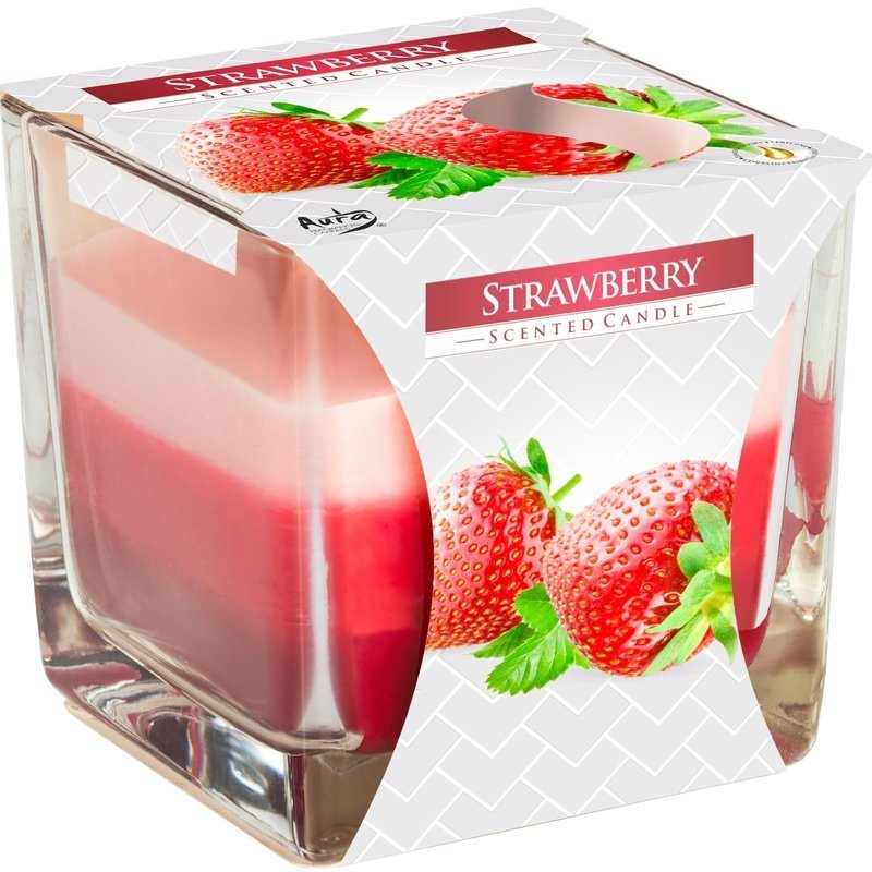 Bispol trójkolorowa świeca zapachowa w grubym szkle ~ 32 h - Strawberry