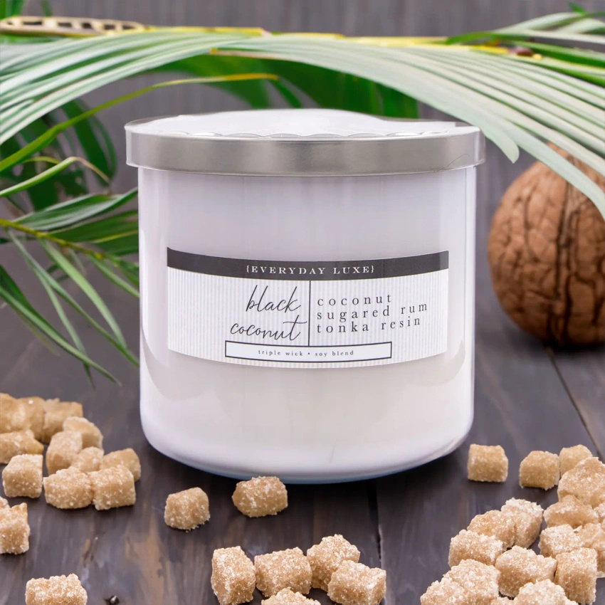 Colonial Candle Luxe large soy scented candle 3 wicks 14.5 oz 411 g - Black Coconut
