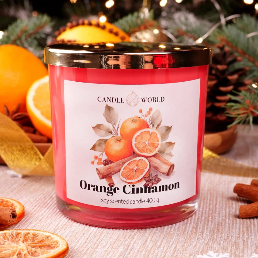 Candle World soja-Duftkerze aus Glas Orange Cinnamon Orange-Zimt 400 g