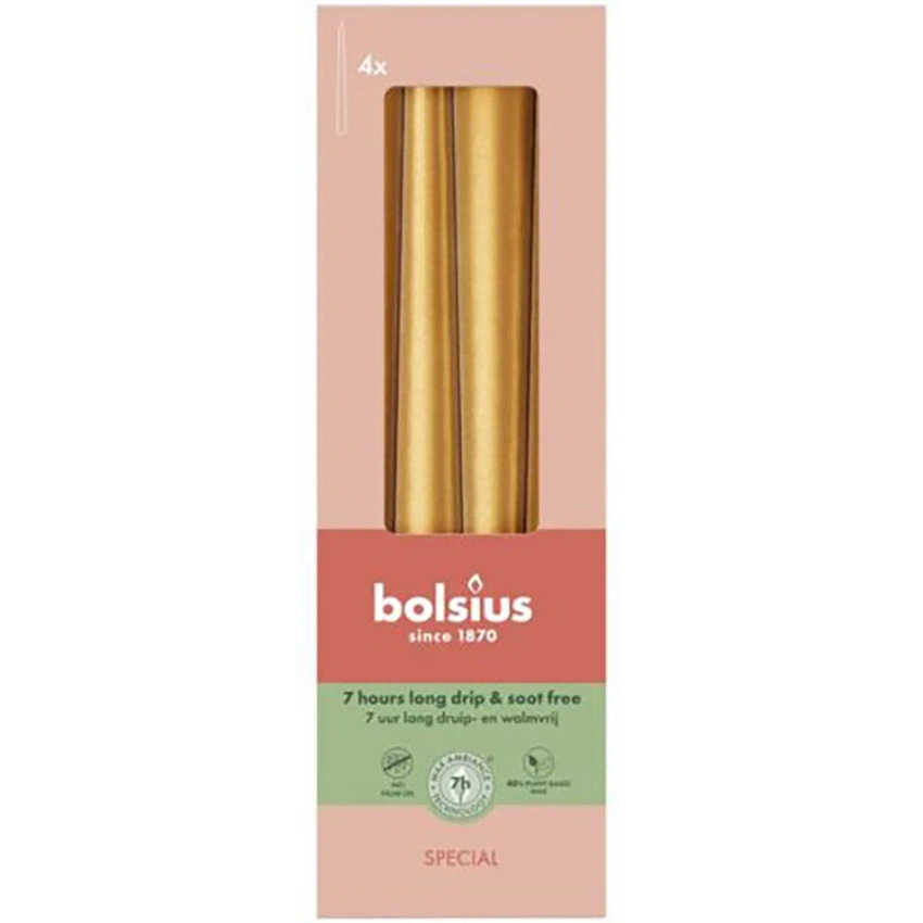 Bolsius vela de mesa de pincho metálico sin aroma 4 uds. 245/24 mm - Naranja dorado metálico