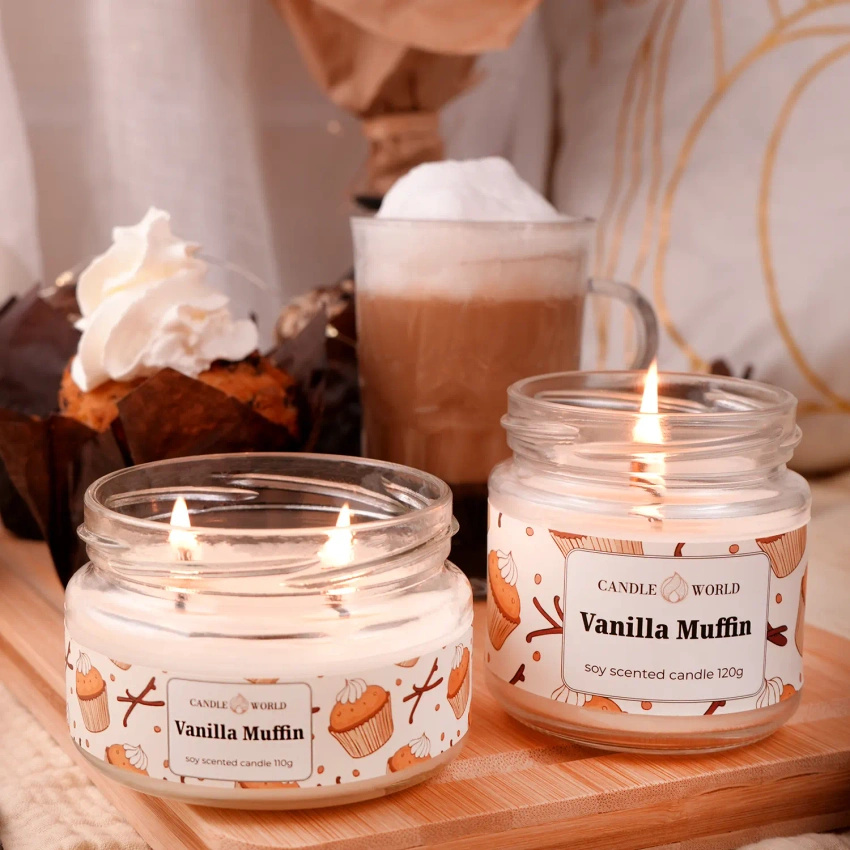 Candle World sojová vonná svíčka sklenice Vanilla Muffin 120 g Vanilka