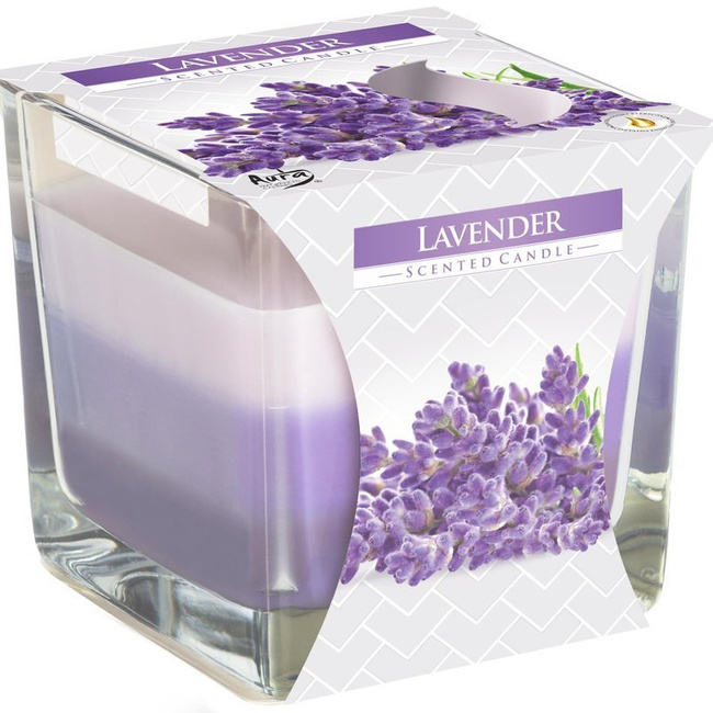 Bispol scented candle square glass colorful 2 wicks 170 g - Lavender
