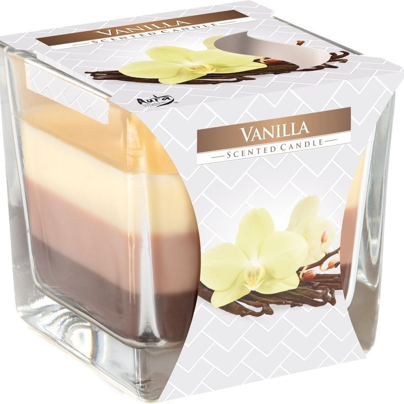 Bispol scented candle square glass colorful 2 wicks 170 g - Vanilla