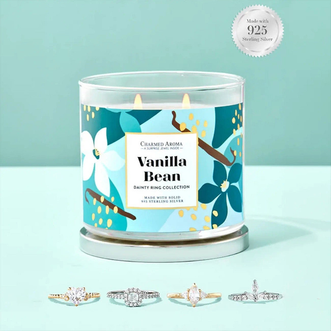Vanilės žvakė su papuošalais Charmed Aroma 340 g žiedas - Vanilla Bean