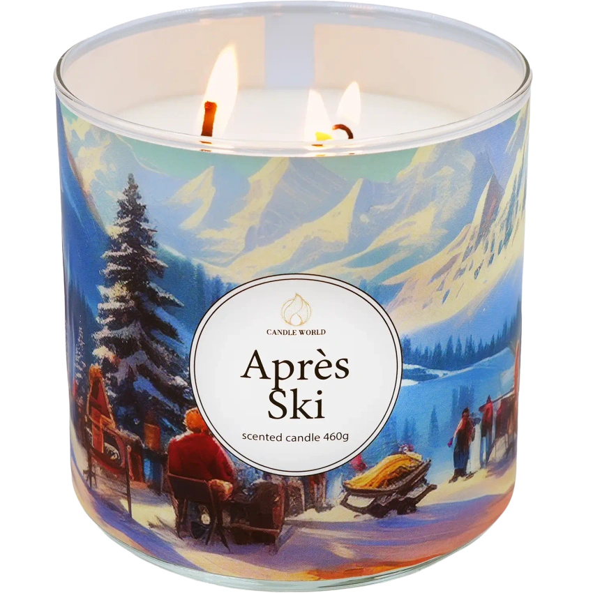 Candle World candela profumata di soia a 3 stoppini Après Ski 460 g