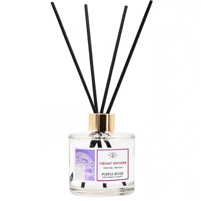 Bâtonnets parfumés dans une bouteille en verre emballés dans une boîte Creamy Shower Purple River 200 ml