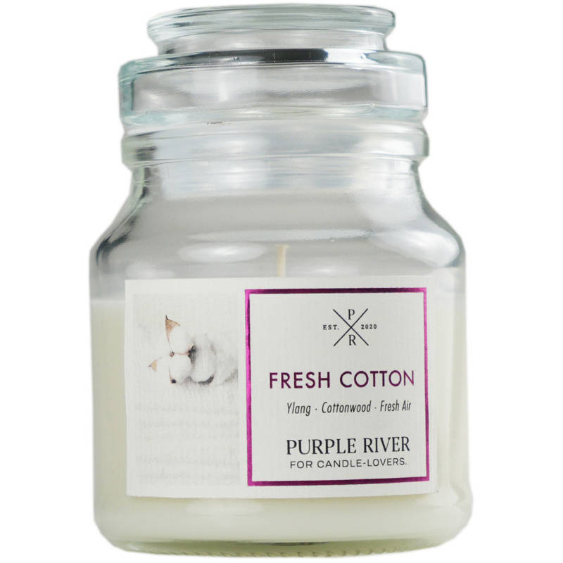 Candela profumata di soia in vetro cotone fresco Fresh Cotton Purple River 113 g