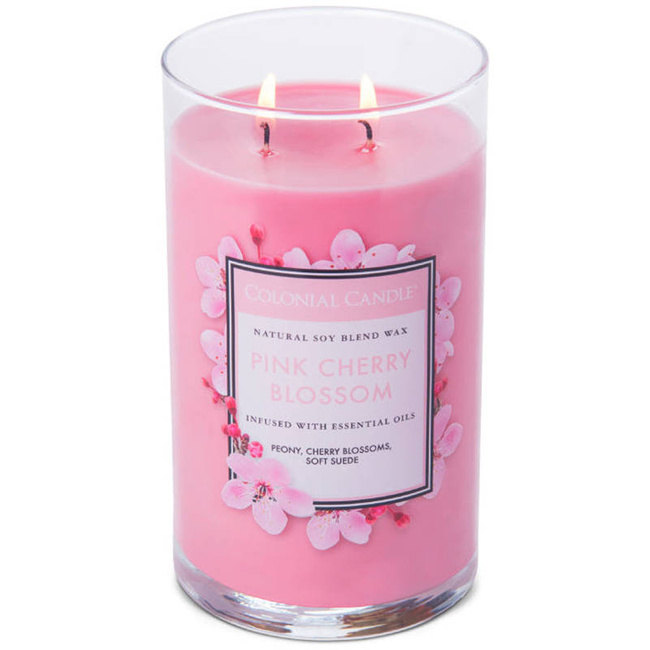 Colonial Candle Klassische große Duftkerze aus Sojabohnen im Tumbler-Glas 19 oz 538 g - Pink Cherry Blossom