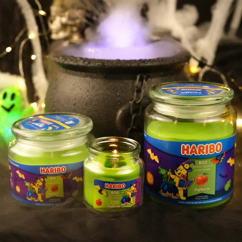Haribo small scented candle in glass Boo apple gummies Halloween 85 g