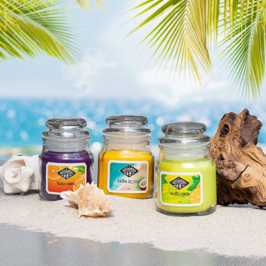 Bougie parfumée au soja dans un coffret cadeau en verre dans une boîte Candle Brothers Beach Bar - Tropical Holidays Mojito Lemon Grenadine Orange 3 x 85 g