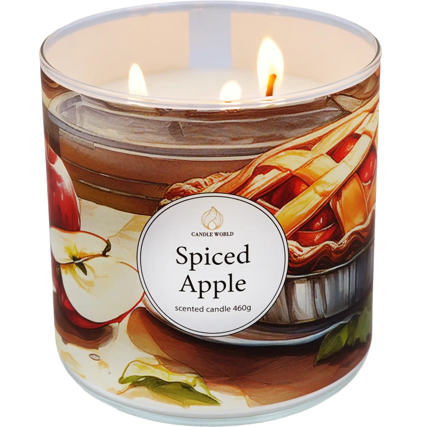 Candle World soja geurkaars 3 lonten Spiced Apple Appel Kaneel 460 g