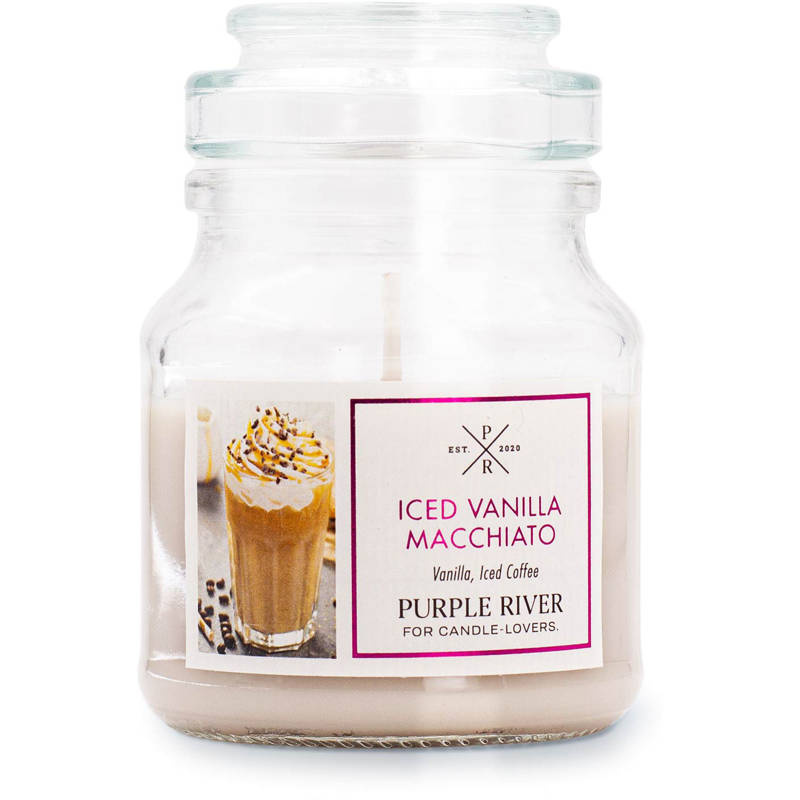 Bougie parfumée de soja en verre café glacé Iced Vanilla Macchiato Purple River 113 g