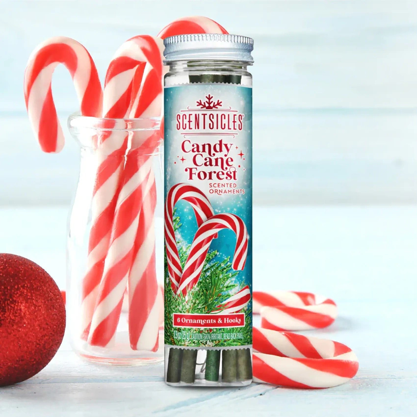 Vonné tyčinky pro vánoční stromek Scentsicles Candy Cane Forest Vánoční závěsné dekorace 6 ks 