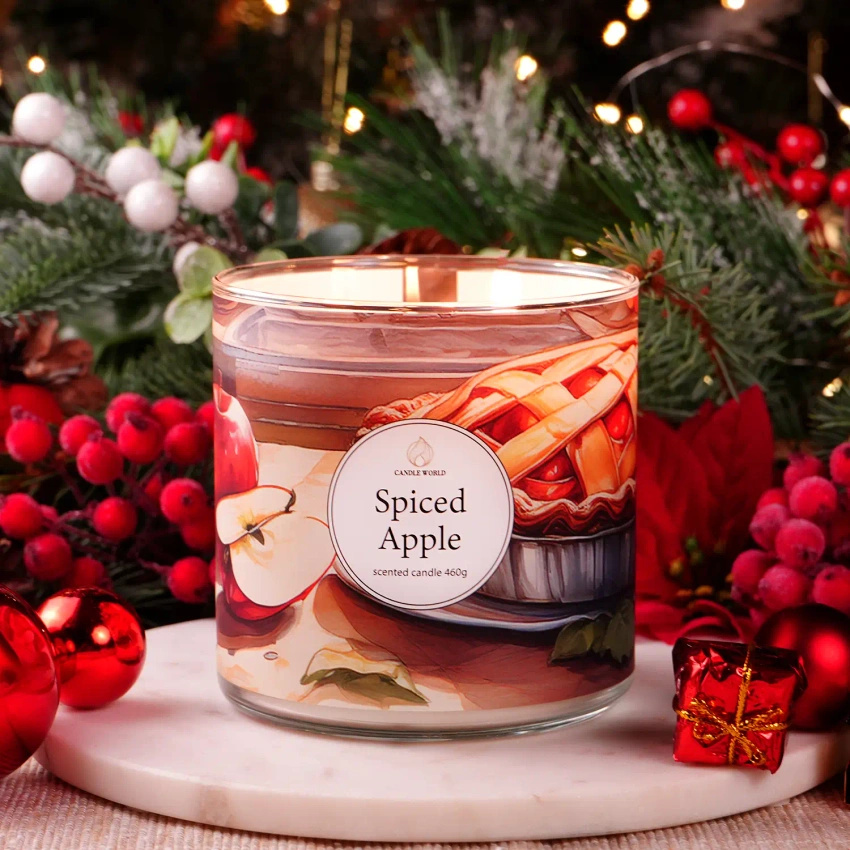 Candle World bougie parfumée au soja 3 mèches Spiced Apple Pomme Cannelle 460 g